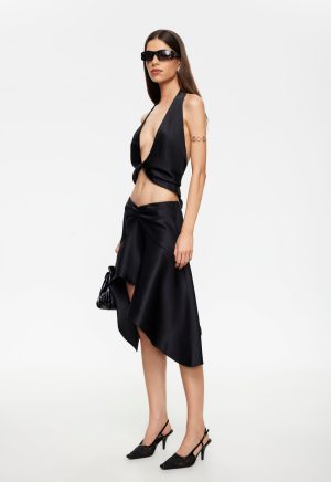 GLOSS MIDI SKIRT - NOIR